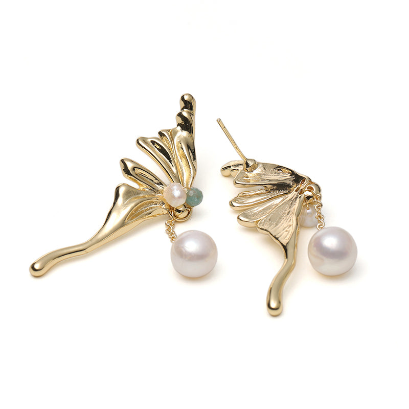 Aurelia Butterfly Wing Pearl Drop Earrings