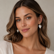 Gold Heart Baroque Pearl Drop Earrings