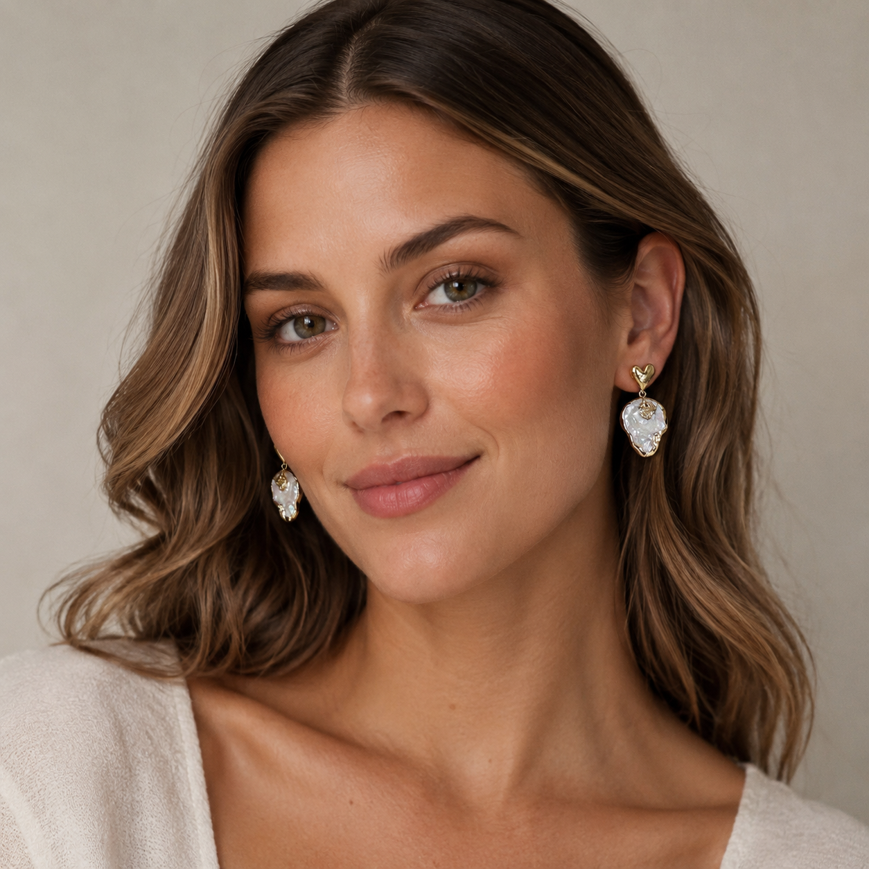 Gold Heart Baroque Pearl Drop Earrings