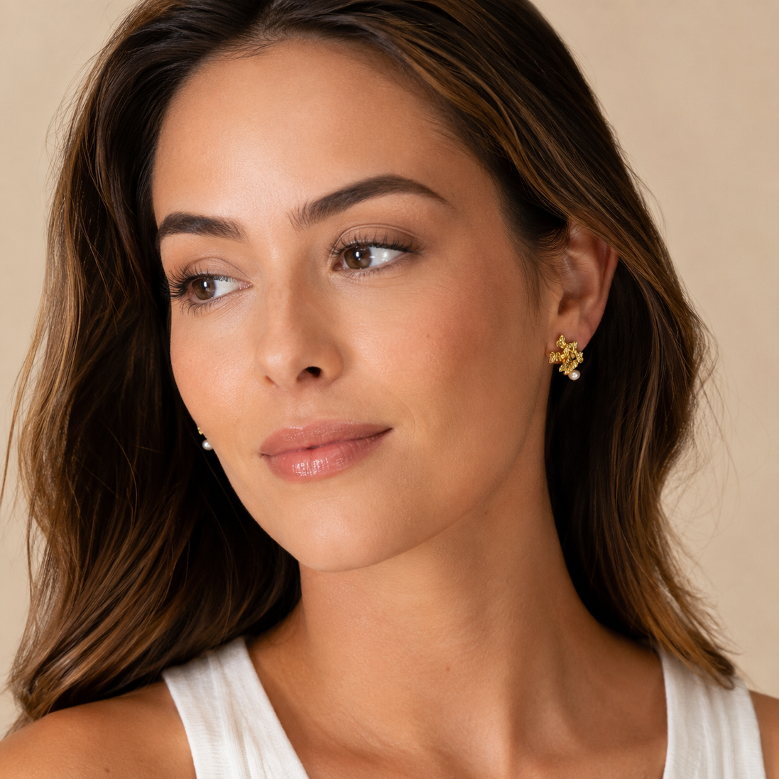 Gold Butterfly Cluster Pearl Earrings
