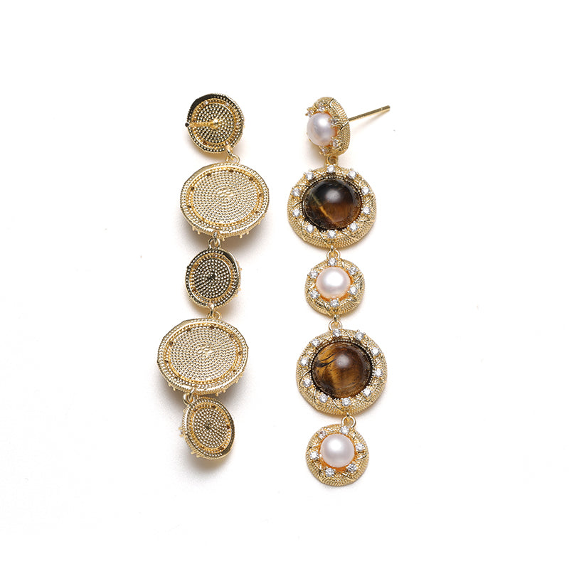 Vintage Tiger's Eye & Pearl Drop Earrings