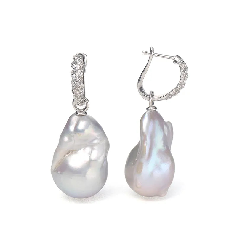 Iridescent Giant Baroque Natural Pearl Earrings