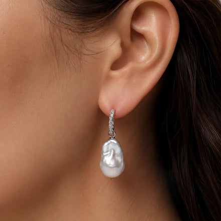 Iridescent Giant Baroque Natural Pearl Earrings