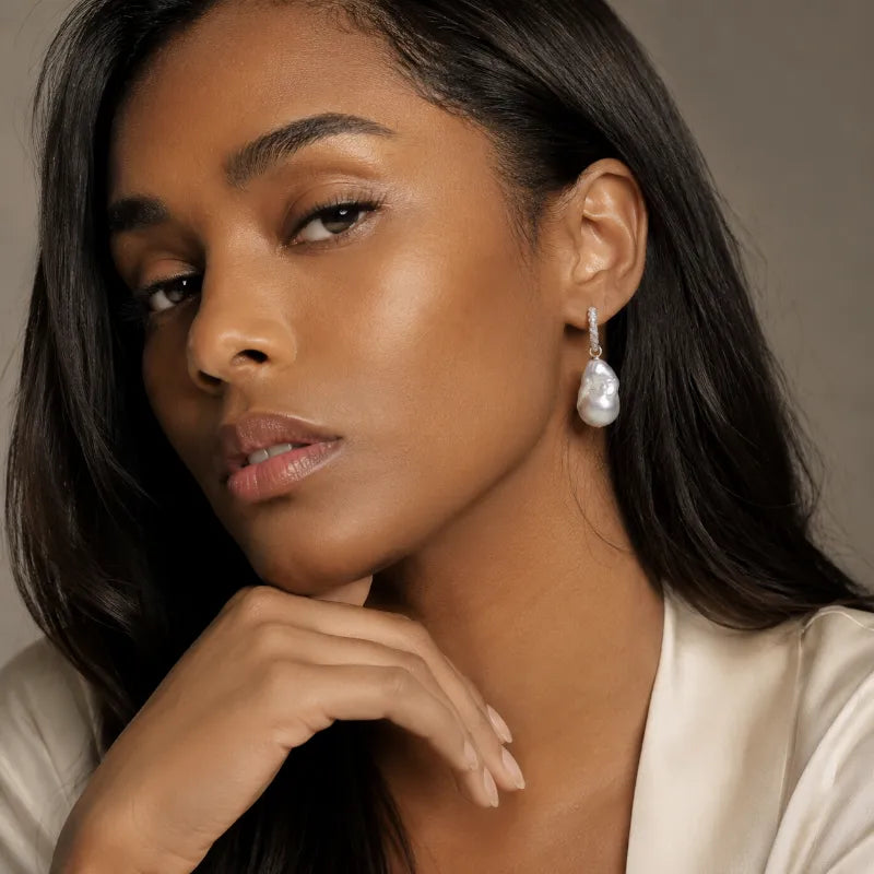 Iridescent Giant Baroque Natural Pearl Earrings