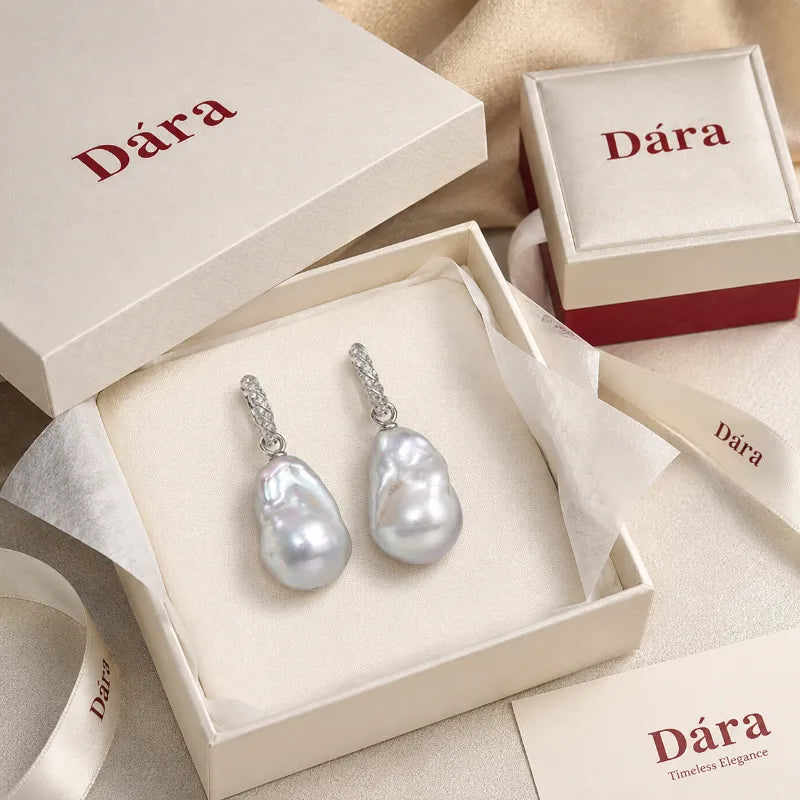 Iridescent Giant Baroque Natural Pearl Earrings