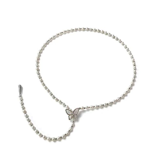 Iris Butterfly Natural Pearl Lariat Necklace