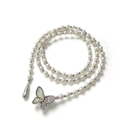 Iris Butterfly Natural Pearl Lariat Necklace
