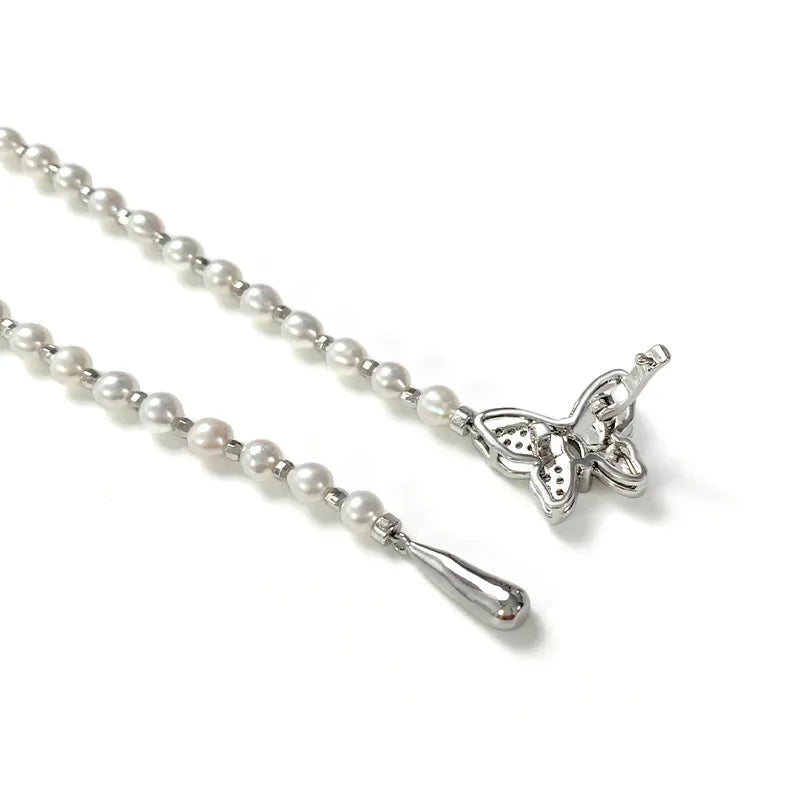 Iris Butterfly Natural Pearl Lariat Necklace