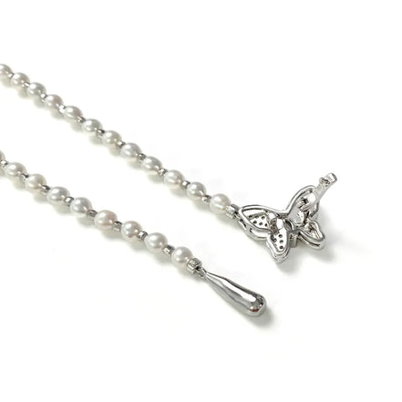Iris Butterfly Natural Pearl Lariat Necklace