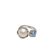 Natural Mabe Pearl & Aquamarine Ring