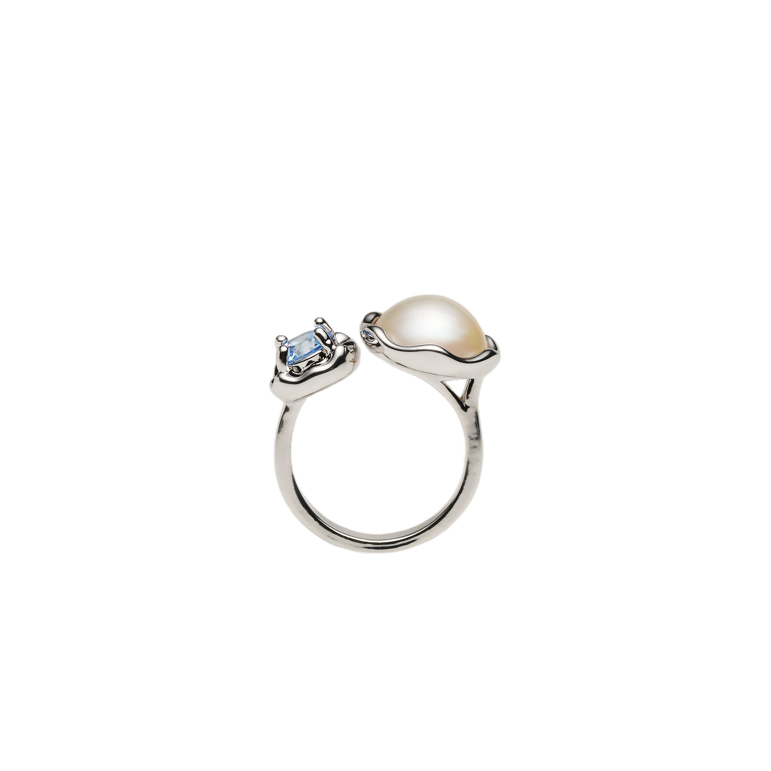 Natural Mabe Pearl & Aquamarine Ring