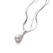 Layered Silver Snake Chain Baroque Pearl Pendant Necklace