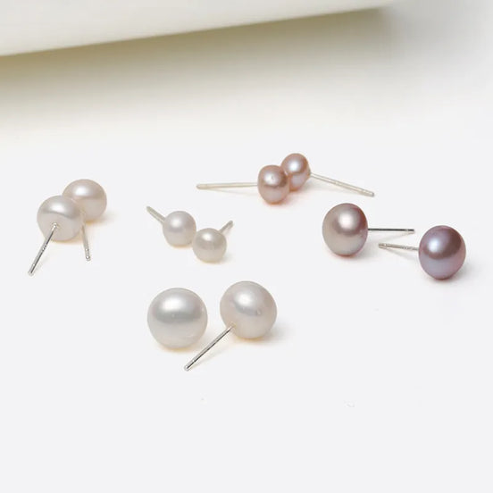 Multi-Size Freshwater Pearl Stud Earrings Set