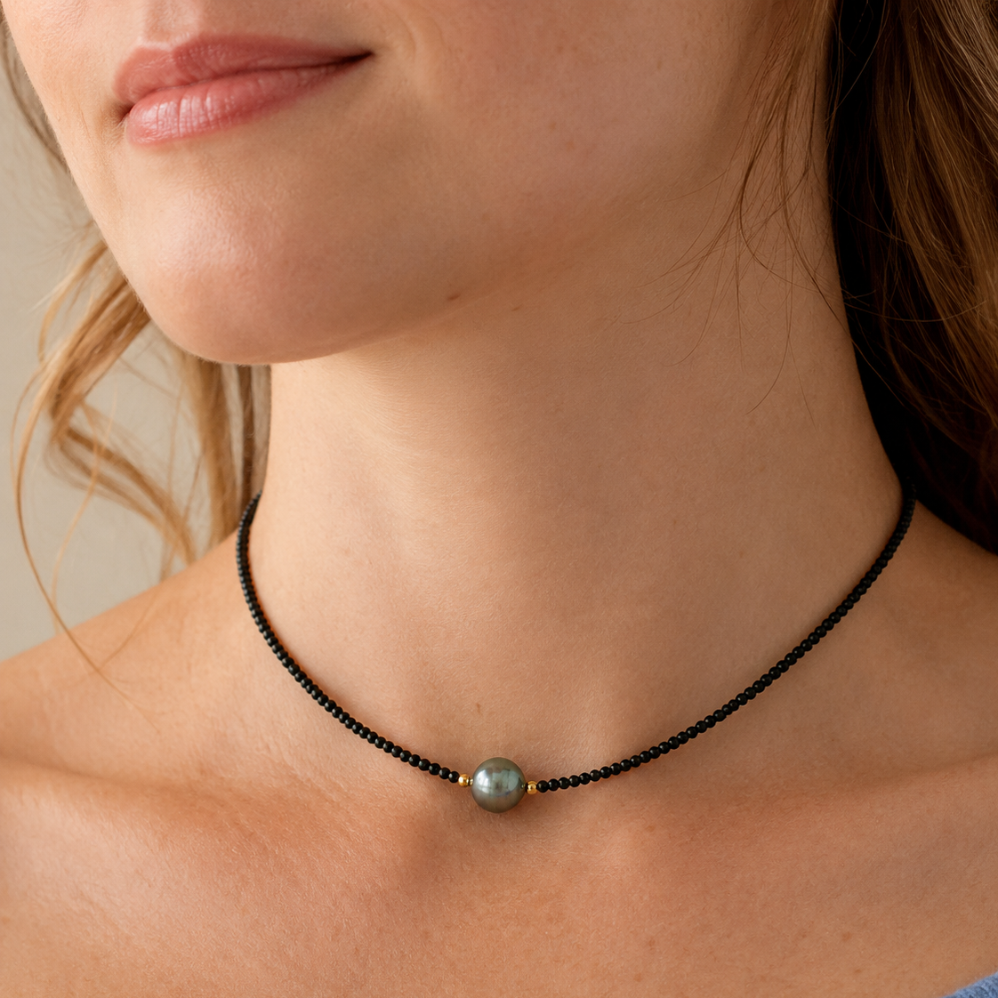 Natural Black Pearl Choker Necklace