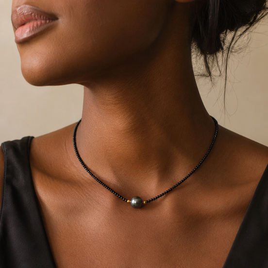 Natural Black Pearl Choker Necklace