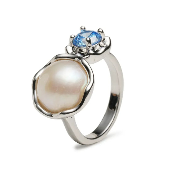 Natural Mabe Pearl & Aquamarine Ring