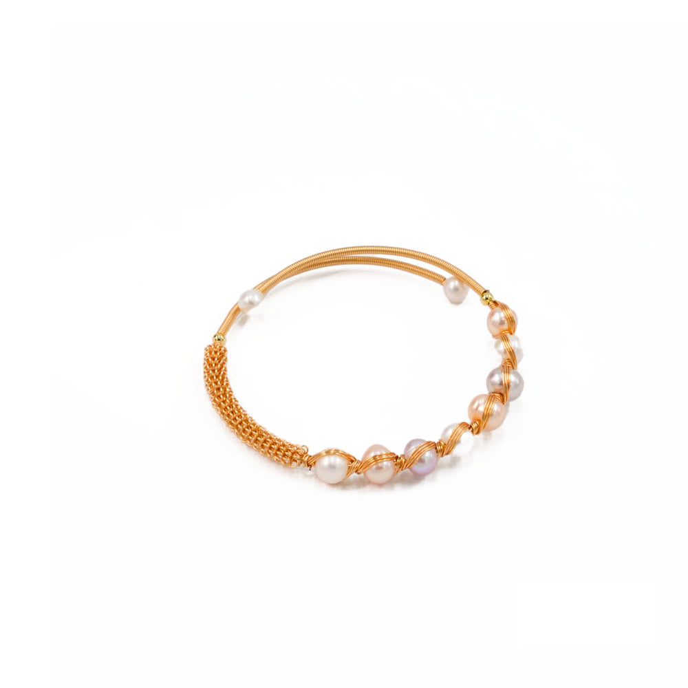 Multi-Color Pearl Wire Wrapped Bangle