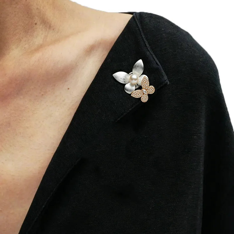 Pearl & Butterfly Floral Brooch Pin