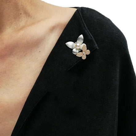 Pearl & Butterfly Floral Brooch Pin