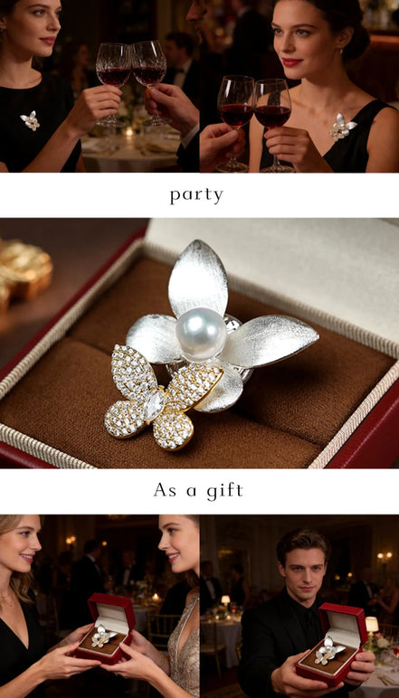 Pearl & Butterfly Floral Brooch Pin