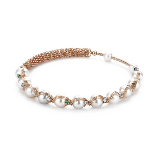 Rose Gold Wire Wrapped Natural Pearl Bracelet