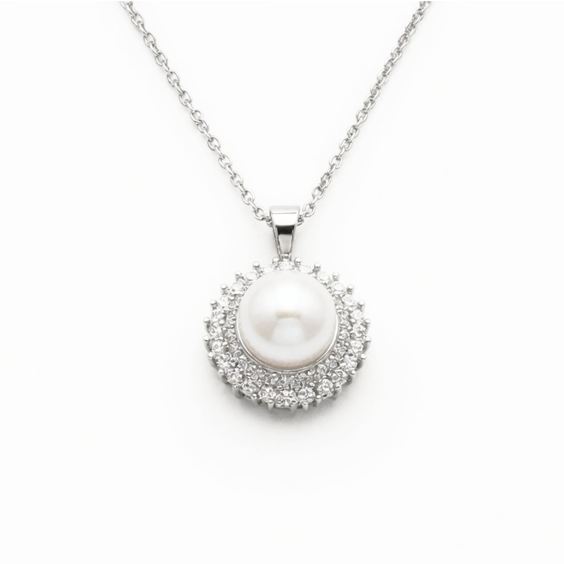 Classic Pearl & Diamond Halo Necklace