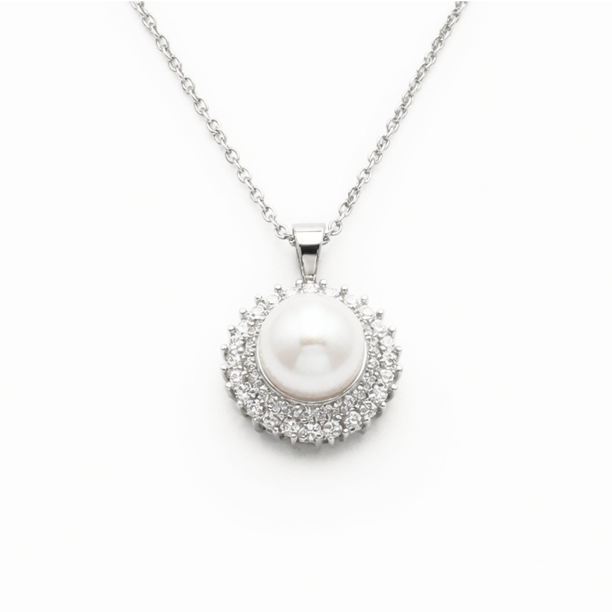 Classic Pearl & Diamond Halo Necklace