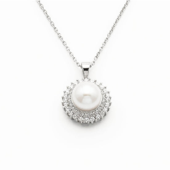 Classic Pearl & Diamond Halo Necklace