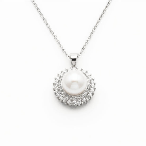 Classic Pearl & Diamond Halo Necklace