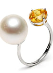 Radiant Gem & Natural Pearl Open Ring