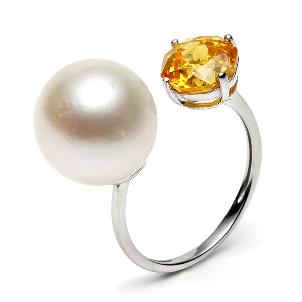 Radiant Gem & Natural Pearl Open Ring