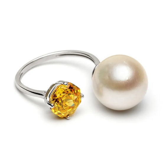 Radiant Gem & Natural Pearl Open Ring