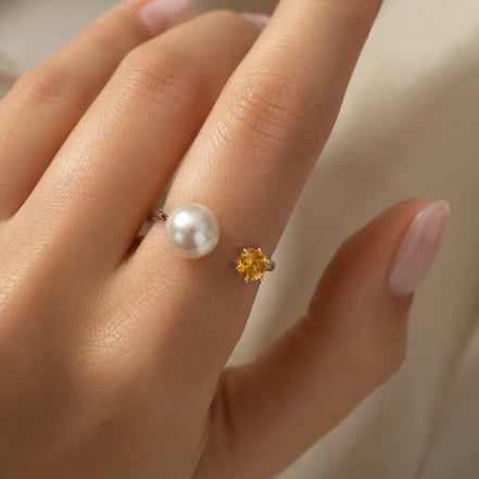 Radiant Gem & Natural Pearl Open Ring