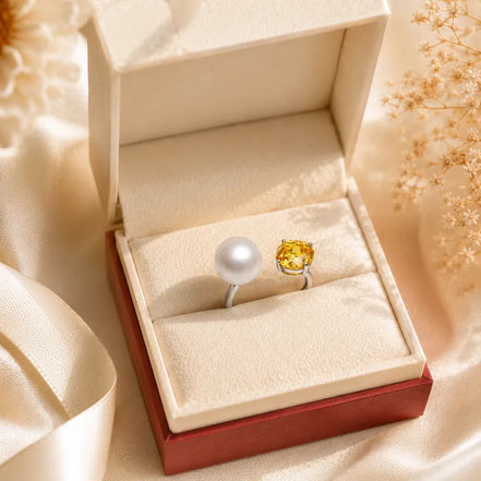 Radiant Gem & Natural Pearl Open Ring
