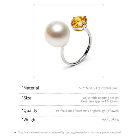 Radiant Gem & Natural Pearl Open Ring