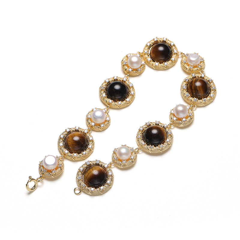 Amara Pearl & Tiger's Eye Vintage Bracelet