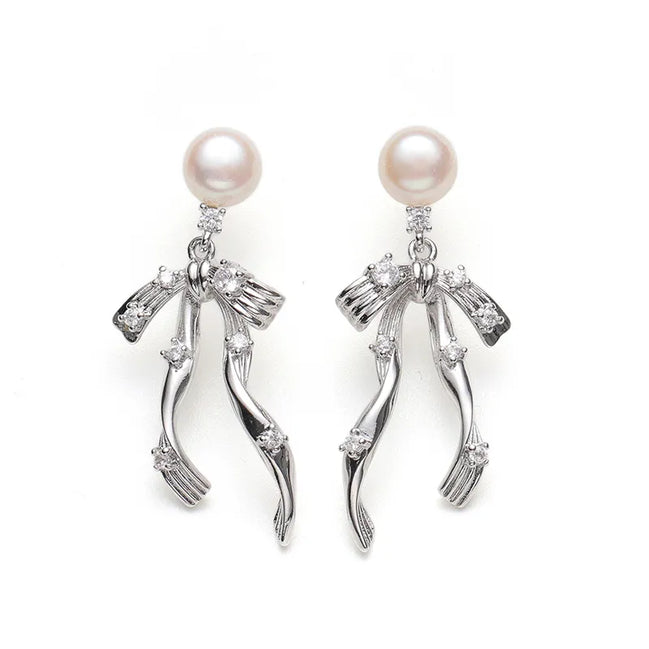 Sculptural Pearl Bow Drop Earrings
