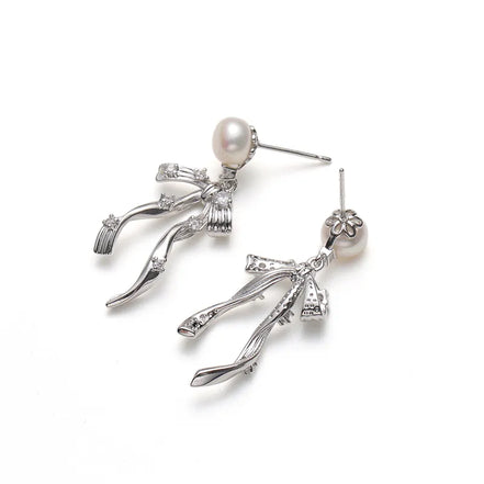 Sculptural Pearl Bow Drop Earrings