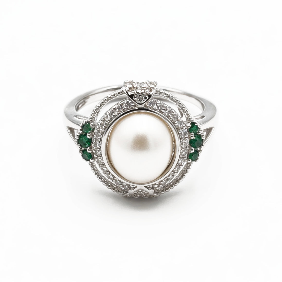 Classic Silver Halo Natural Pearl Ring
