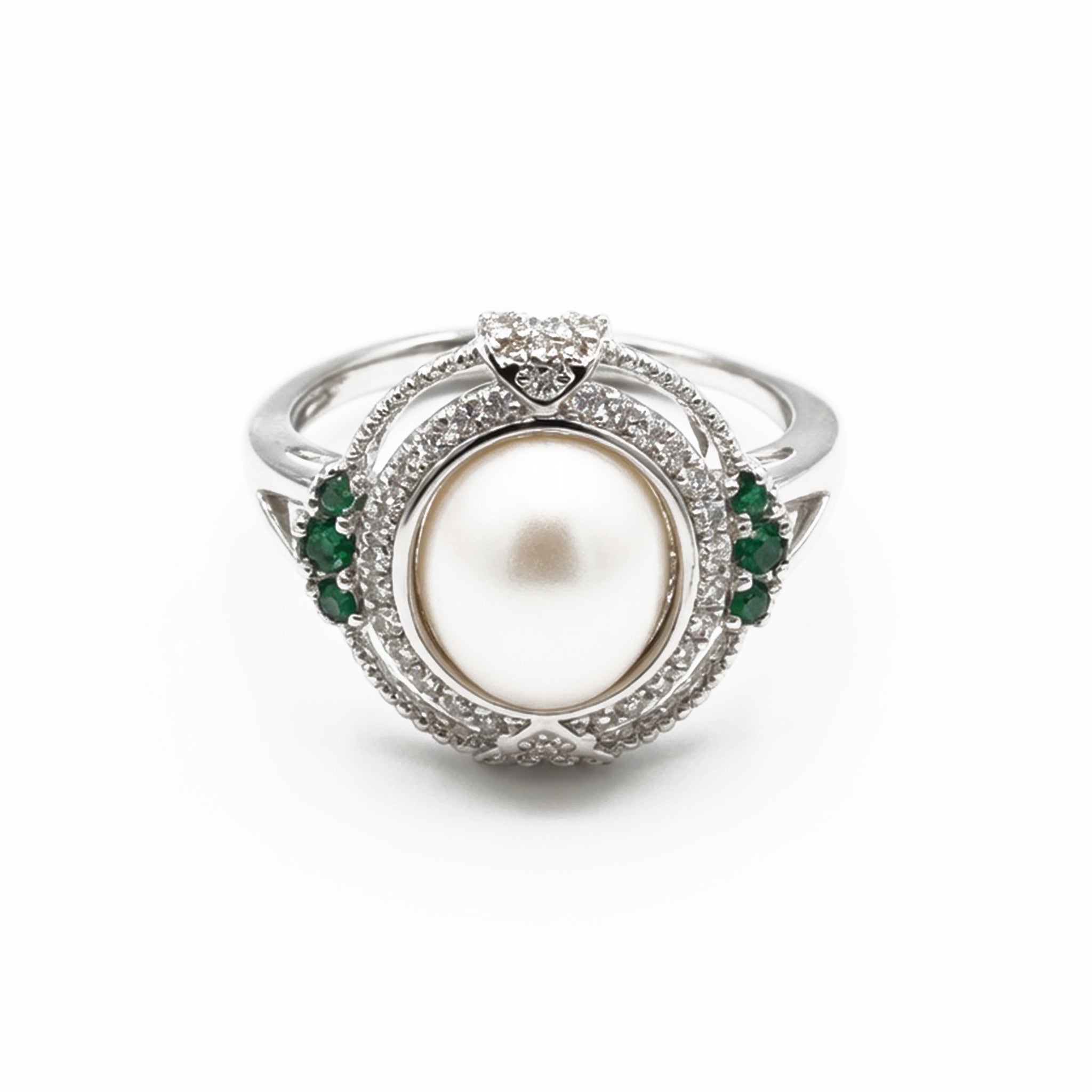 Classic Silver Halo Natural Pearl Ring