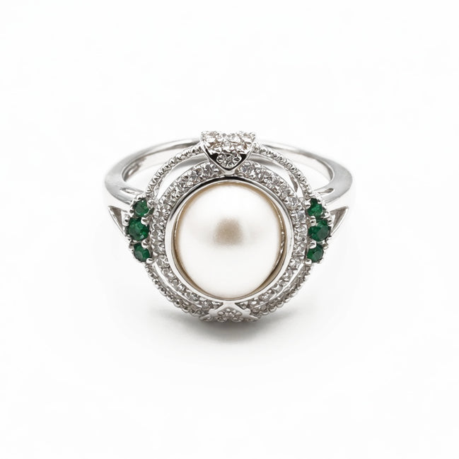 Classic Silver Halo Natural Pearl Ring