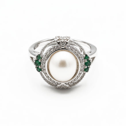 Classic Silver Halo Natural Pearl Ring