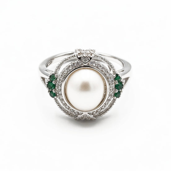 Classic Silver Halo Natural Pearl Ring
