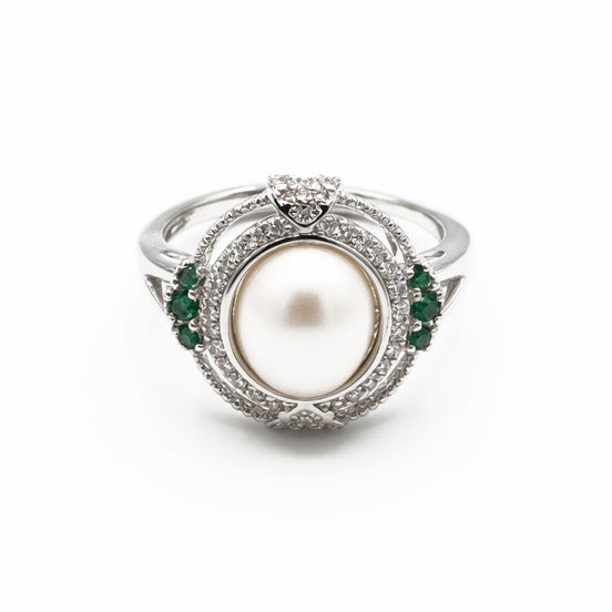 Classic Silver Halo Natural Pearl Ring