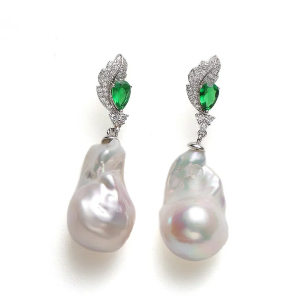 Statement Emerald Baroque Pearl Earrings