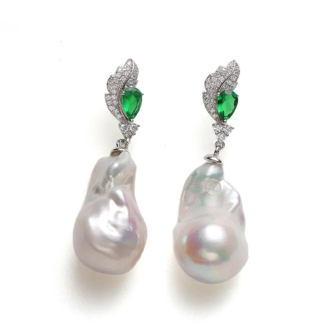 Statement Emerald Baroque Pearl Earrings