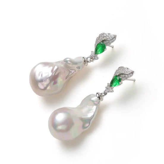 Statement Emerald Baroque Pearl Earrings
