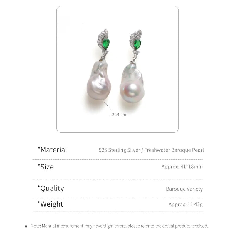 Statement Emerald Baroque Pearl Earrings