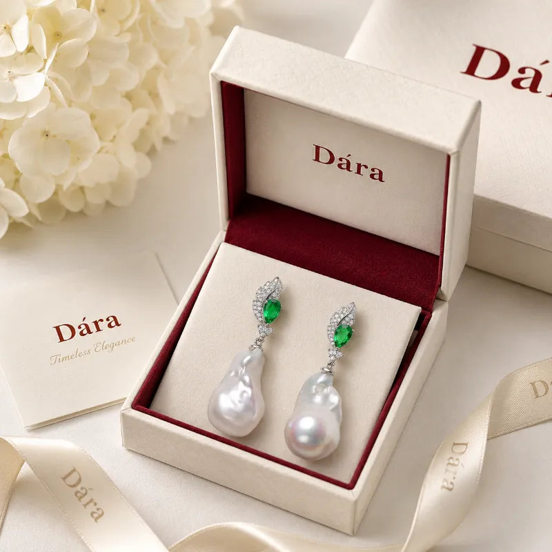 Statement Emerald Baroque Pearl Earrings