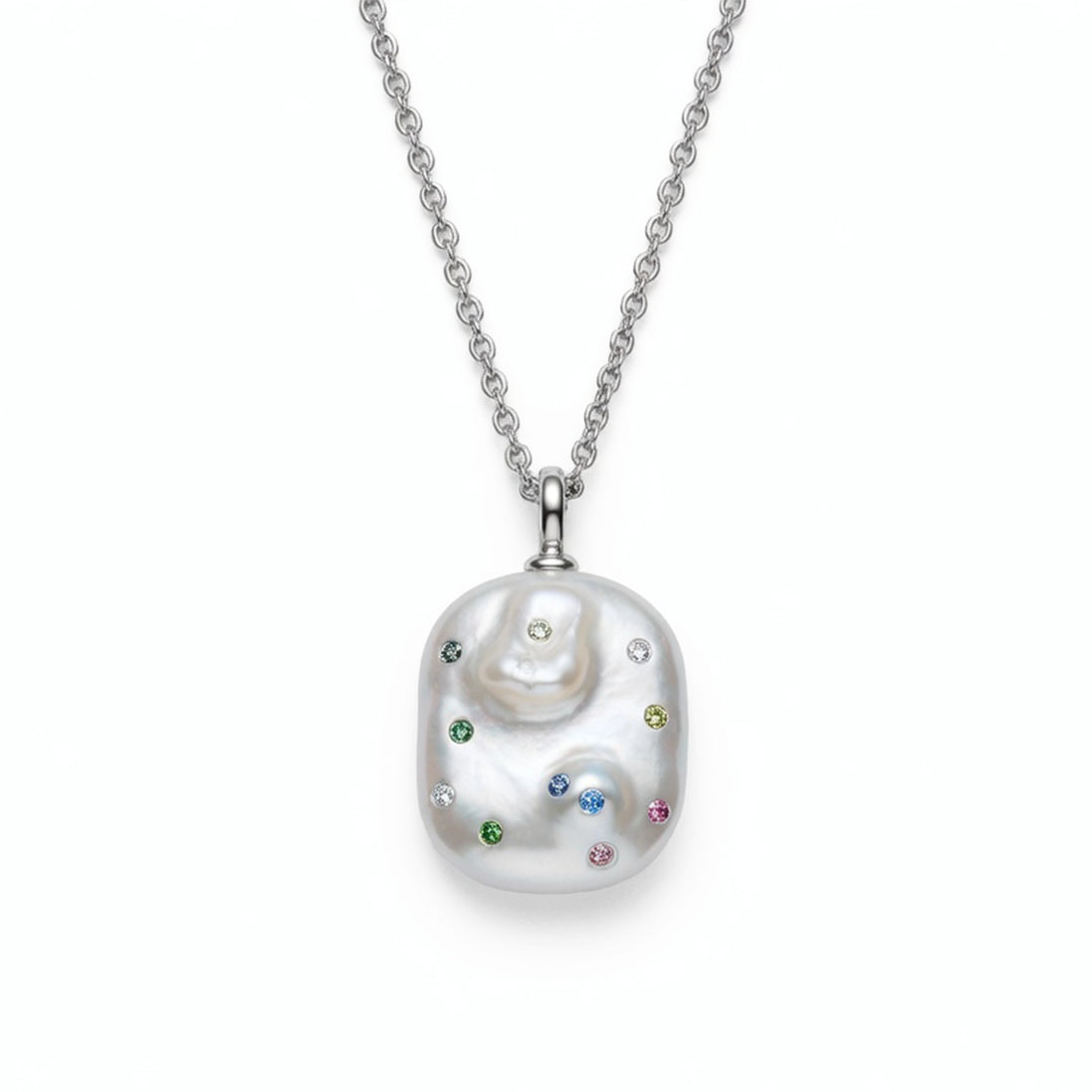 Multigem Embedded Baroque Pearl Necklace